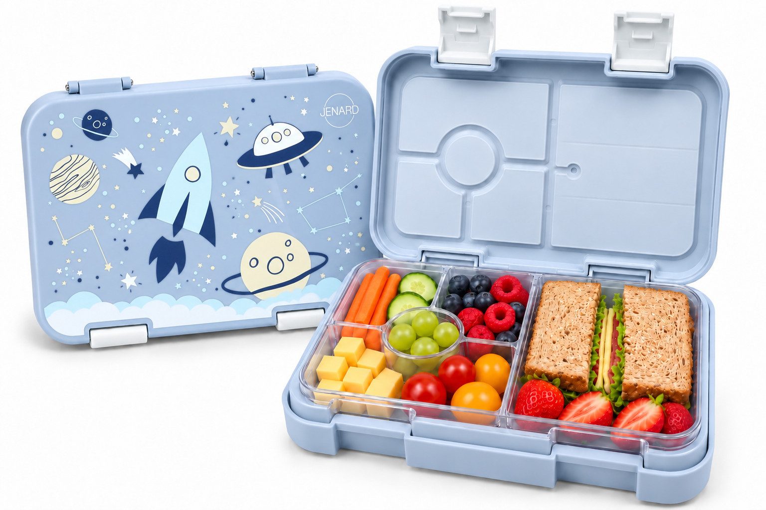 JENARD Lunchbox Brotdose Kinder mit 7 Fächern – Bento Box für Schule & Kindergarten, PP, Tritan, Auslaufsicher, BPA-frei, herausnehmbarer Einsatz, kindgerecht