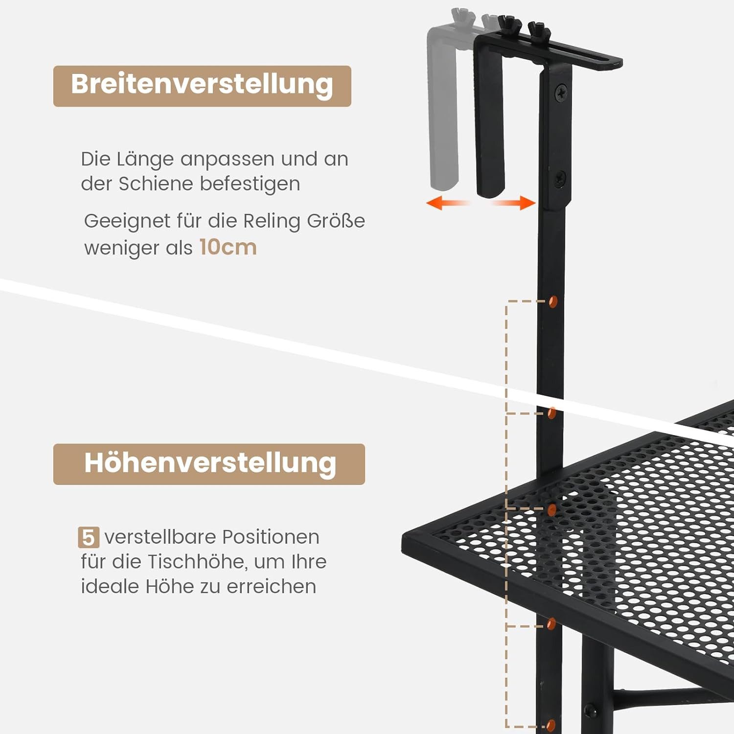 KOMFOTTEU Balkonhängetisch Hängetisch Klappbar, bis 20 kg Belastbar