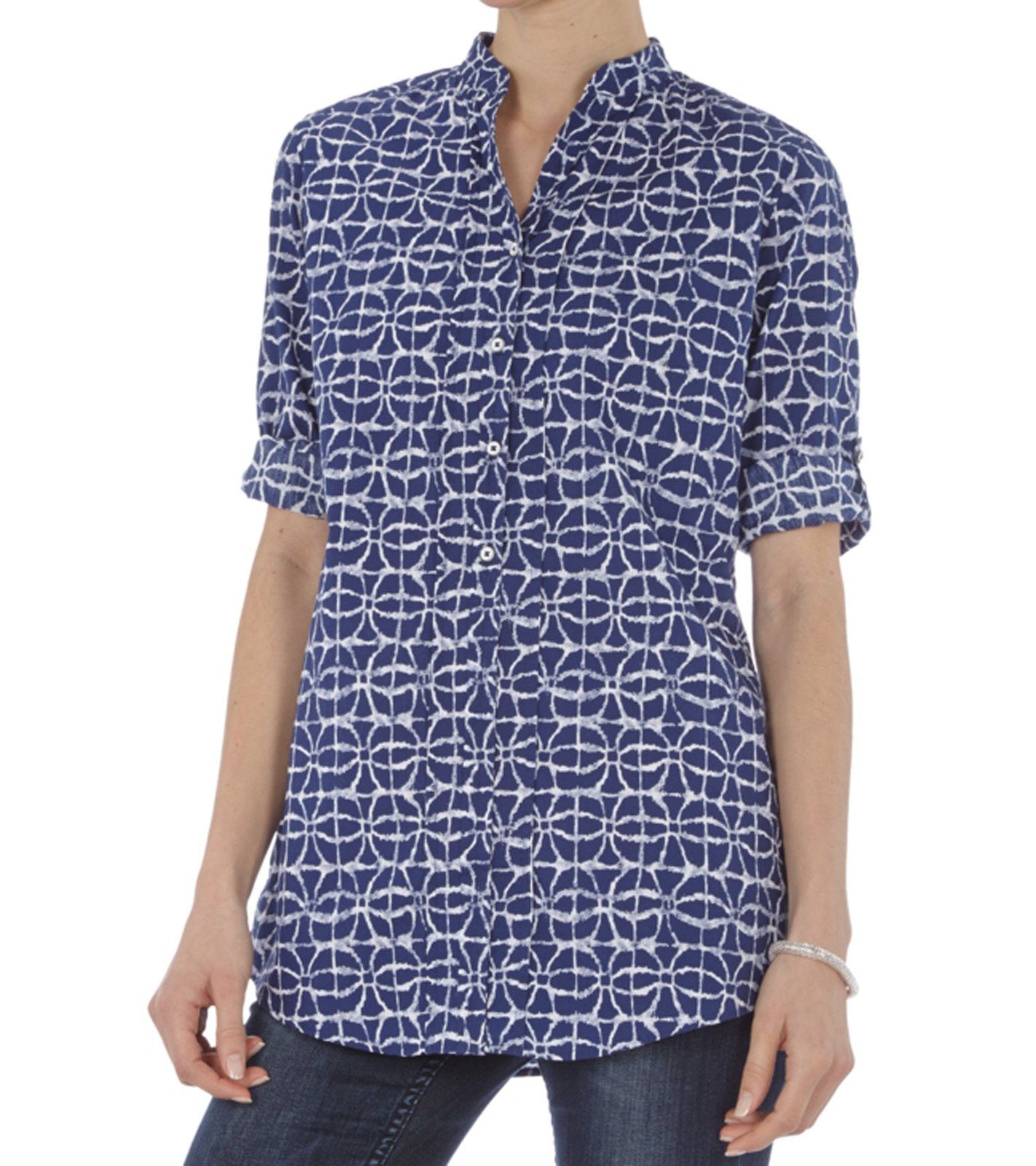 Marc O'Polo Shirtbluse Marc O´Polo Blusen-Shirt modische Damen Bluse mit  graphischem Muster Freizeit-Bluse Blau