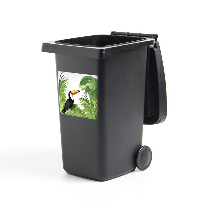 MuchoWow Wandsticker Vektor-Illustration eines Tukans und eines tropischen Regenwaldes (1 St) Mülleimer-aufkleber Mülltonne Sticker Container Abfalbehälter