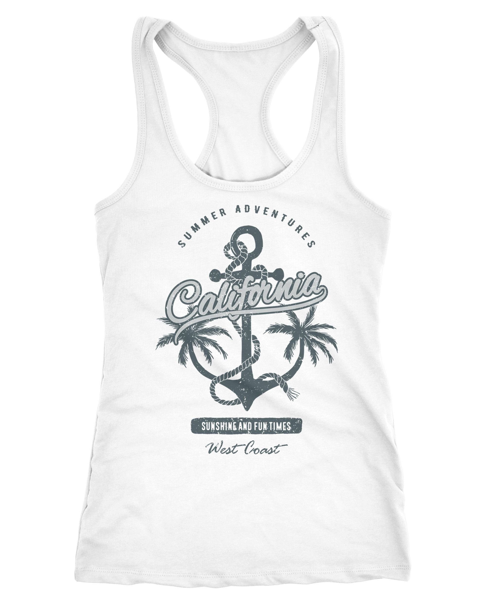Tanktop Damen Tank-Top Anker Palmen Anchor Palms Racerback Baumwolle Slim Fit