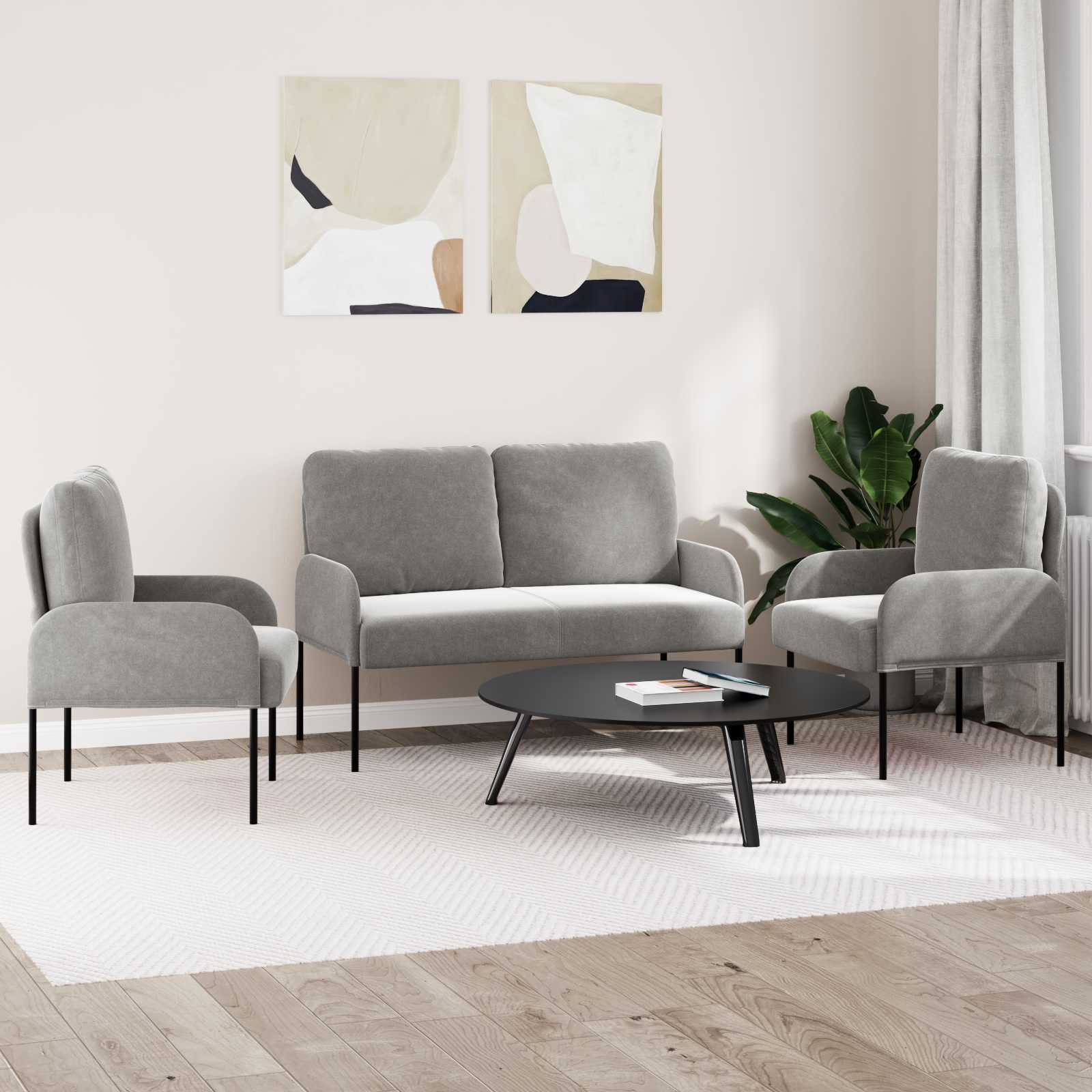 vidaXL Sofa Sofagarnituren 3 pcs Hellgrau 115 x 56 x 80 cm Sperrholz, 3 Teile