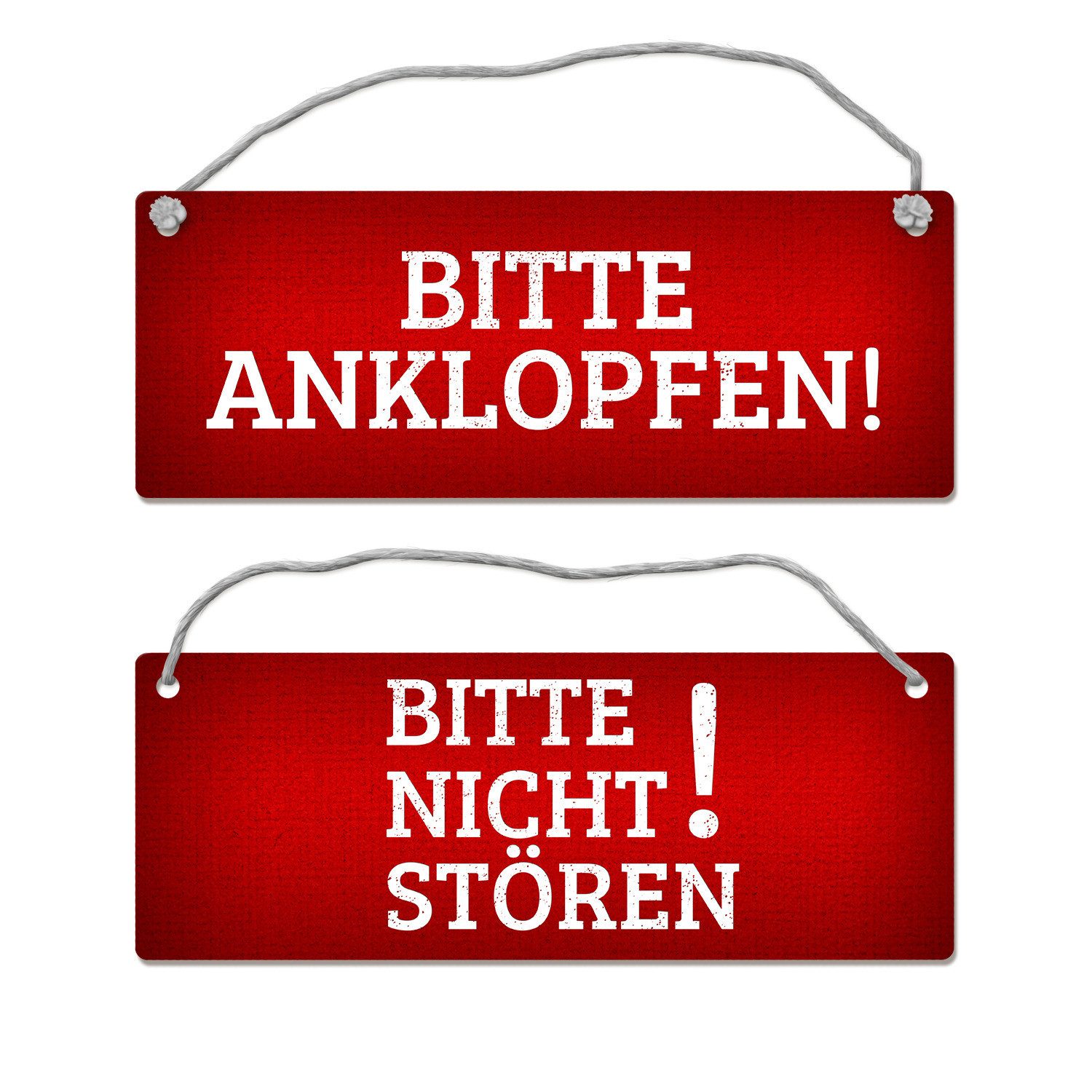 Metallschild Rotes Bitte nicht stören Bitte anklopfen Wendeschild mit Kordel