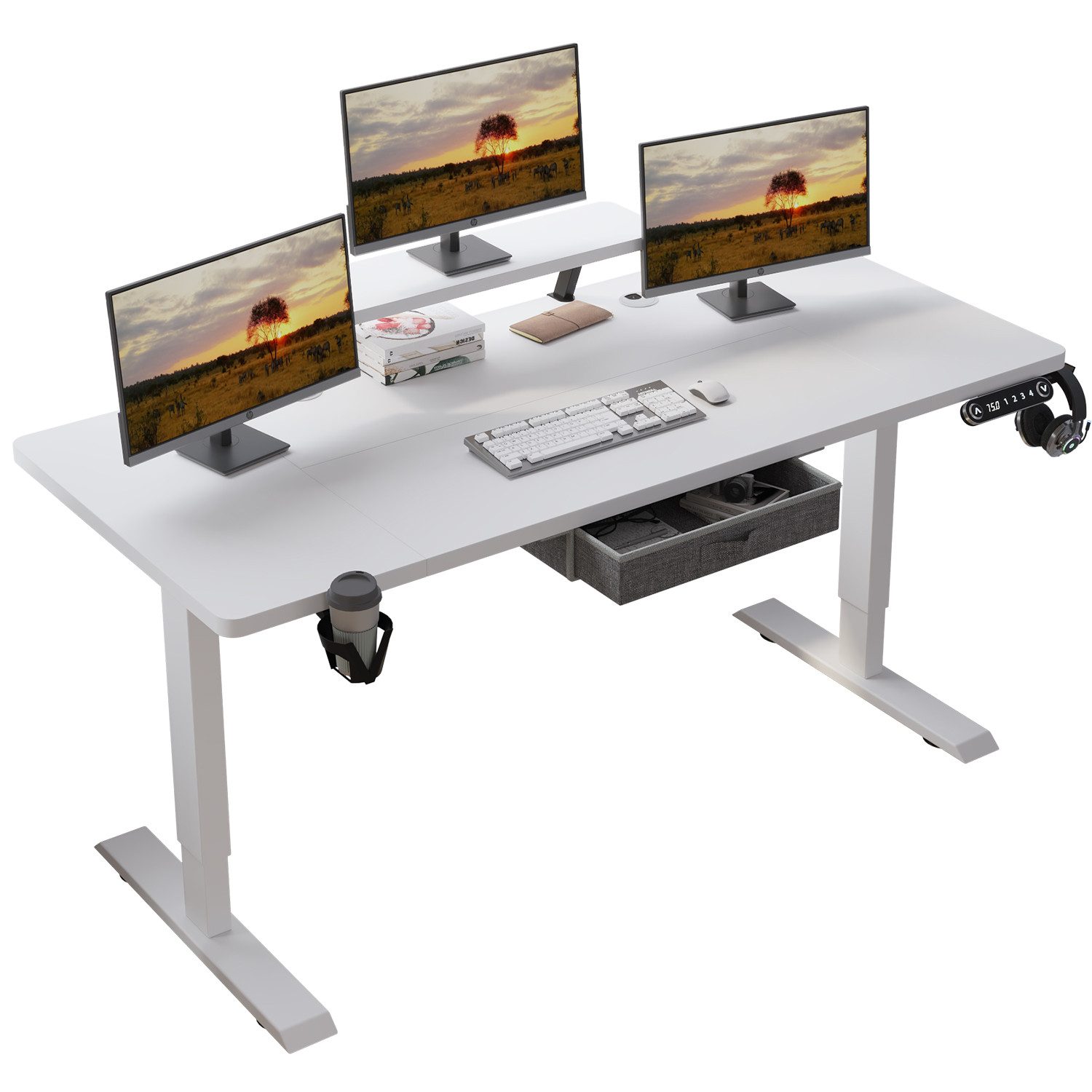 IvyIvy Gamingtisch Computertisch höhenverstellbarer Schreibtisch elektrisch, mit einer Schicht und schubladen, 160x76cm
