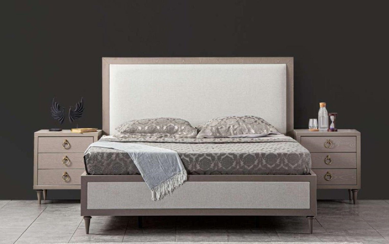 JVmoebel Schlafzimmer-Set Design Schlafzimmer Set 2x in Nachttische), 3tlg., Möbel Bett Neu 2x + Bett (3-St., Nachttische Luxus Europe Made