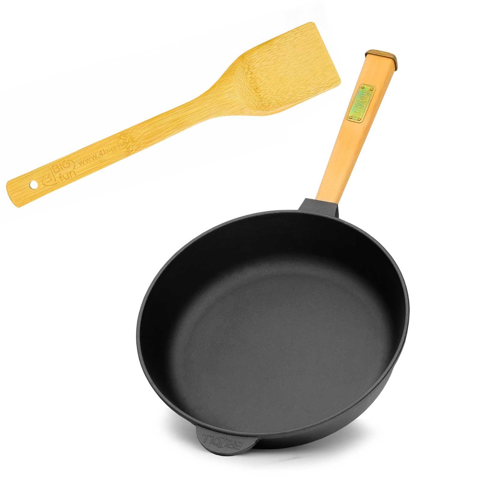 BRIZOLL Bratpfanne Gusseisenpfanne 28 cm Bratpfanne Induktion Pfanne, Gusseisen (Gusspfanne mit Сковородыwender), Schraubgriff, Induktion