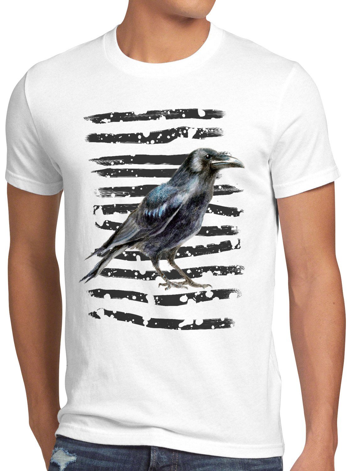 style3 Print-Shirt Herren T-Shirt Krähe winter vogel halloween