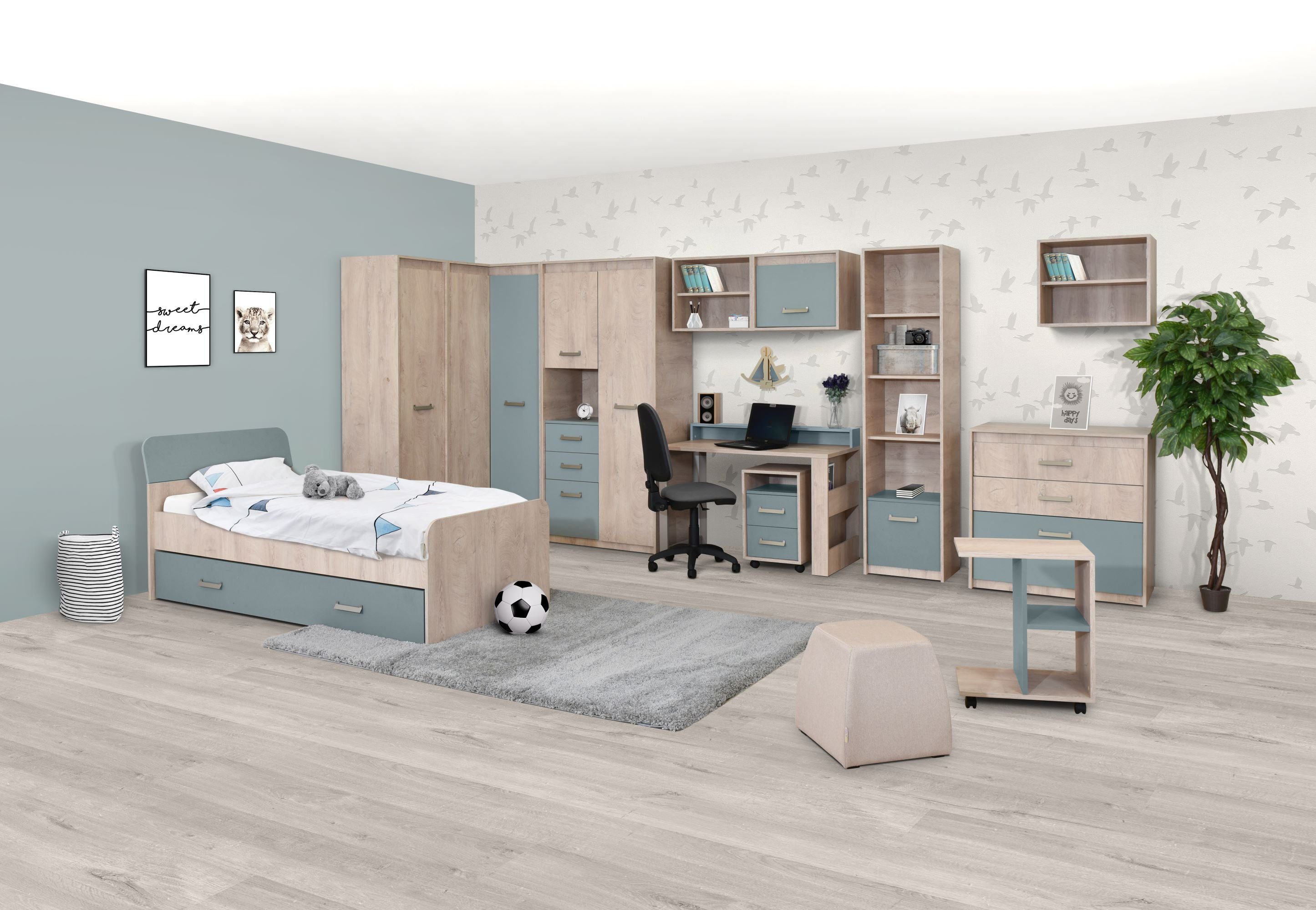 HYPE Rooms Beistellschrank Kommode Serie Premium 96x52x94 premium Eiche/blau eiche/blau | Eiche/blau KINDER