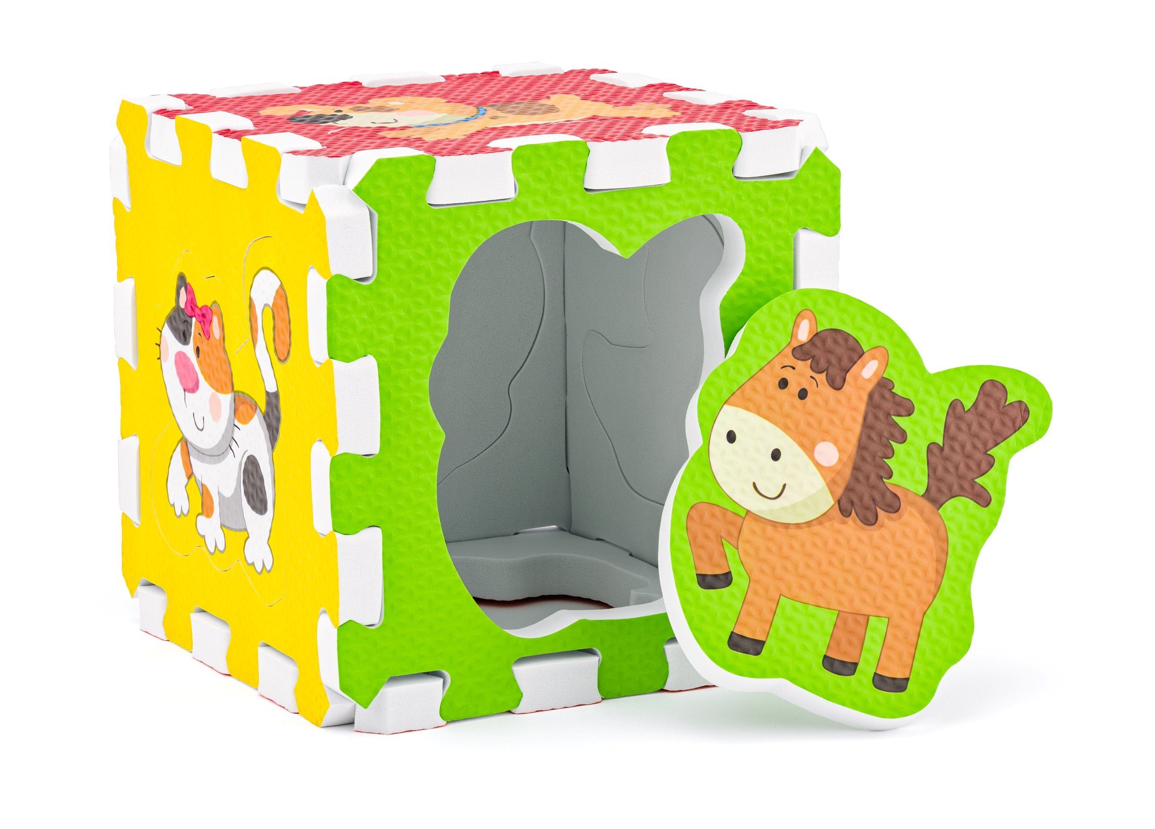 Woodyland Spielmatte 91679 Puzzle- und Spielmatte Würfel mit Tiermotiven. 12 tlg (12-St., 12 teilig), Puzzlematte zum Würfel zusammen bauen