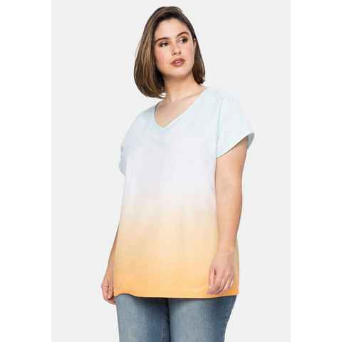 Sheego T-Shirt Große Größen in Batik-Optik und mit V-Ausschnitt