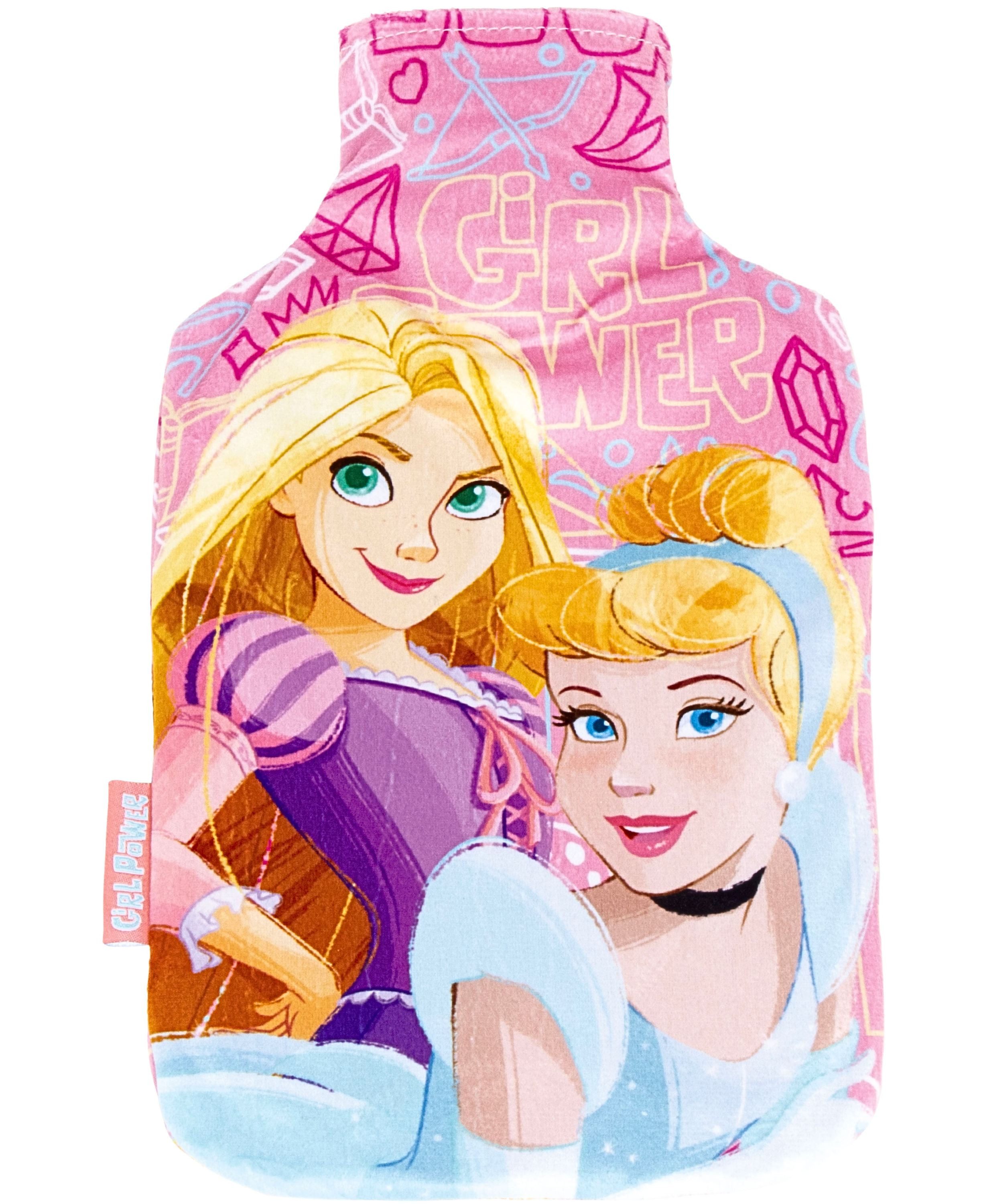 Disney Princess Wärmflasche, Kinderwärmflache - Bettwärmer mit weichem Bezug - 1,5 Liter