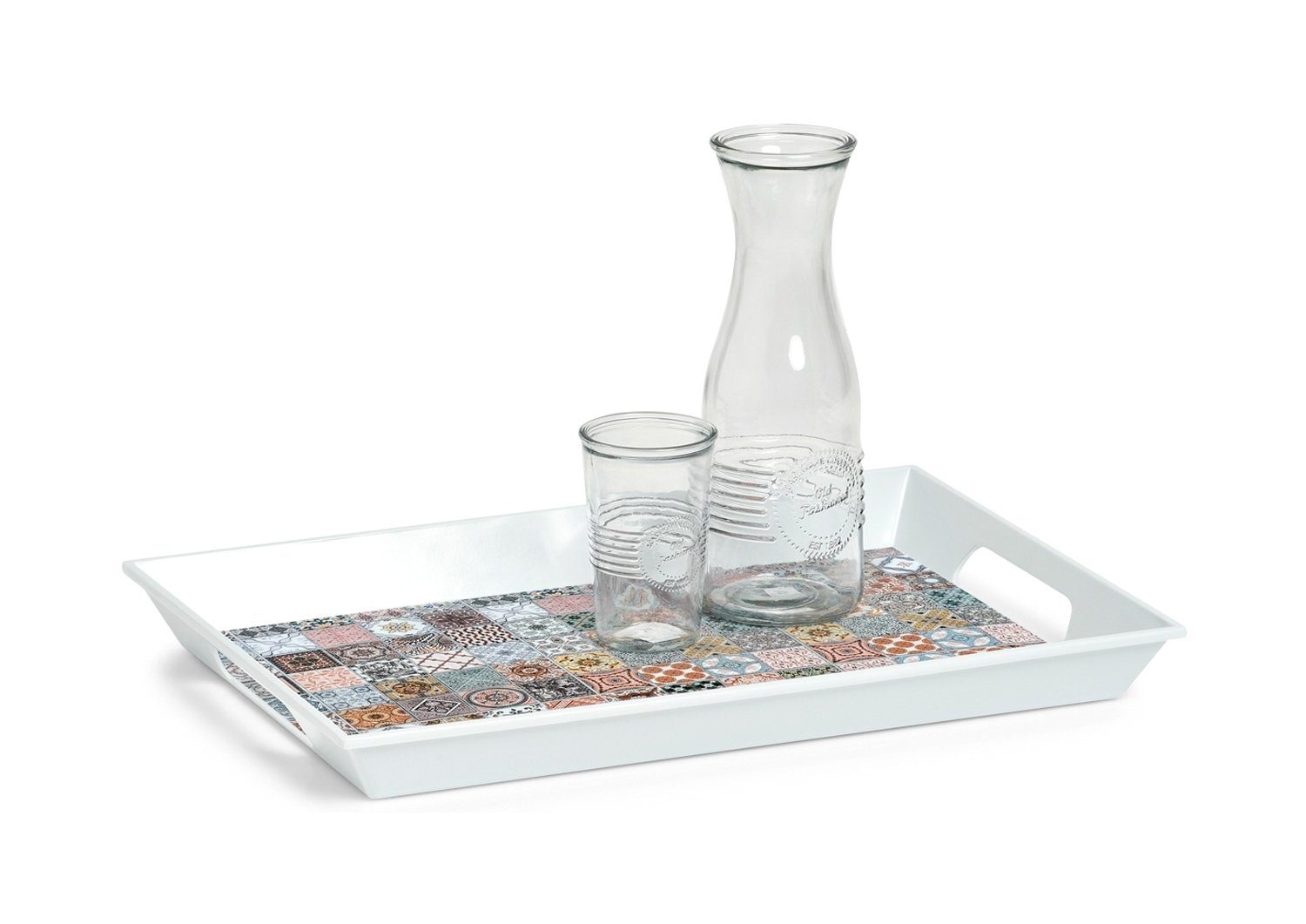 Zeller Present Tablett SERVE, Weiß, Bunt, 50 x 35 cm, mit Griffen, Melamin, Mosaik-Design