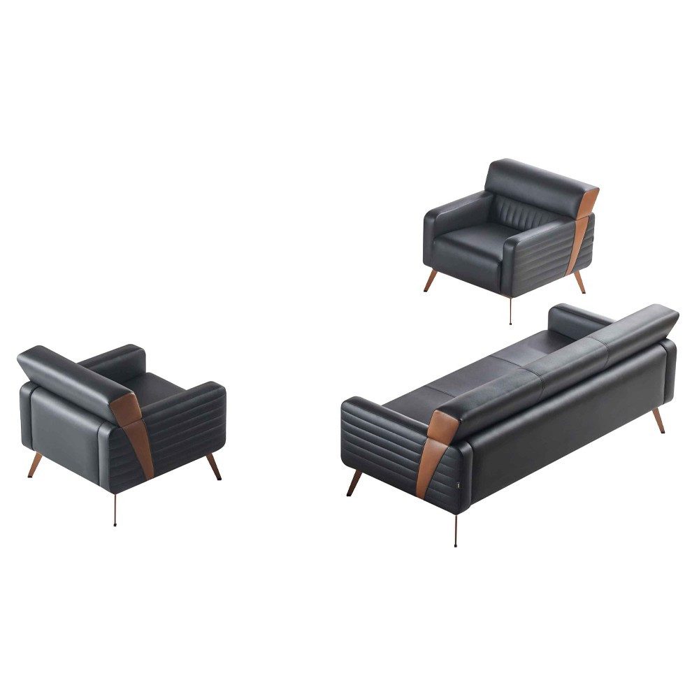 Xlmoebel Polstergarnitur 3-teiliges Arbeitszimmer Set: 3-Sitzer und 2 Sessel Schwarz, (Arbeitszimmer Set, 3-tlg., 3-teilig), Made in Europa