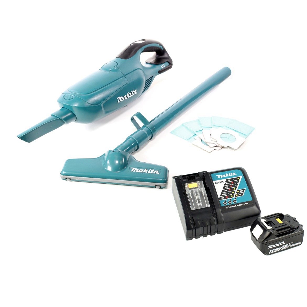 Makita Akku-Handstaubsauger DCL 182 RF1 Akku Staubsauger 18 V + 1x Akku 3,0 Ah + Ladegerät