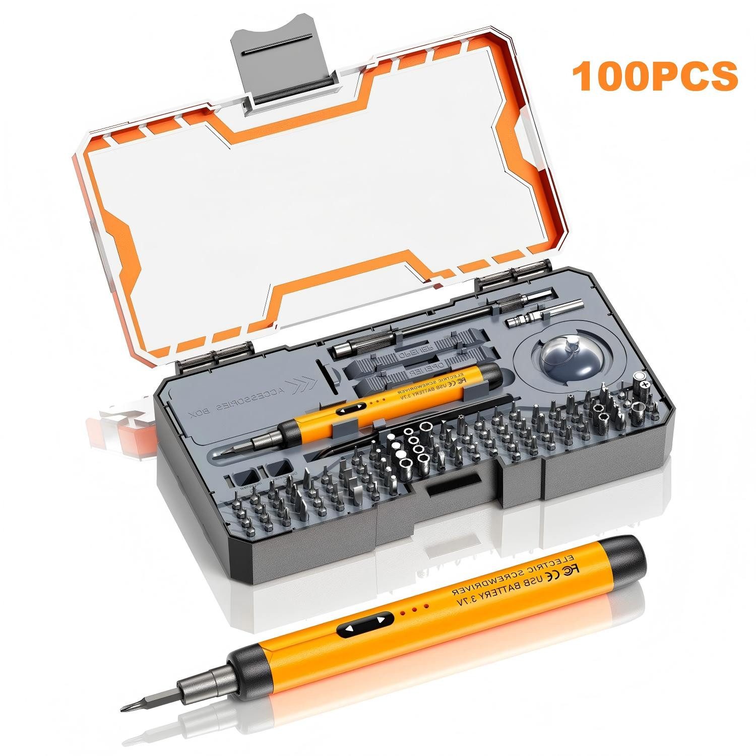 ibettertec Elektro-Schraubendreher 100-in-1 Elektro-Schraubendreher,Akku-Schrauber,Werkzeugset, (Wiederaufladbar,Tragbar/Sicher, Geeignet für Reparatur für iPhone,Laptop, Brillen, Uhren), 100-tlg,Feinmechaniker Werkzeug Set,Bit-Schraubendreher