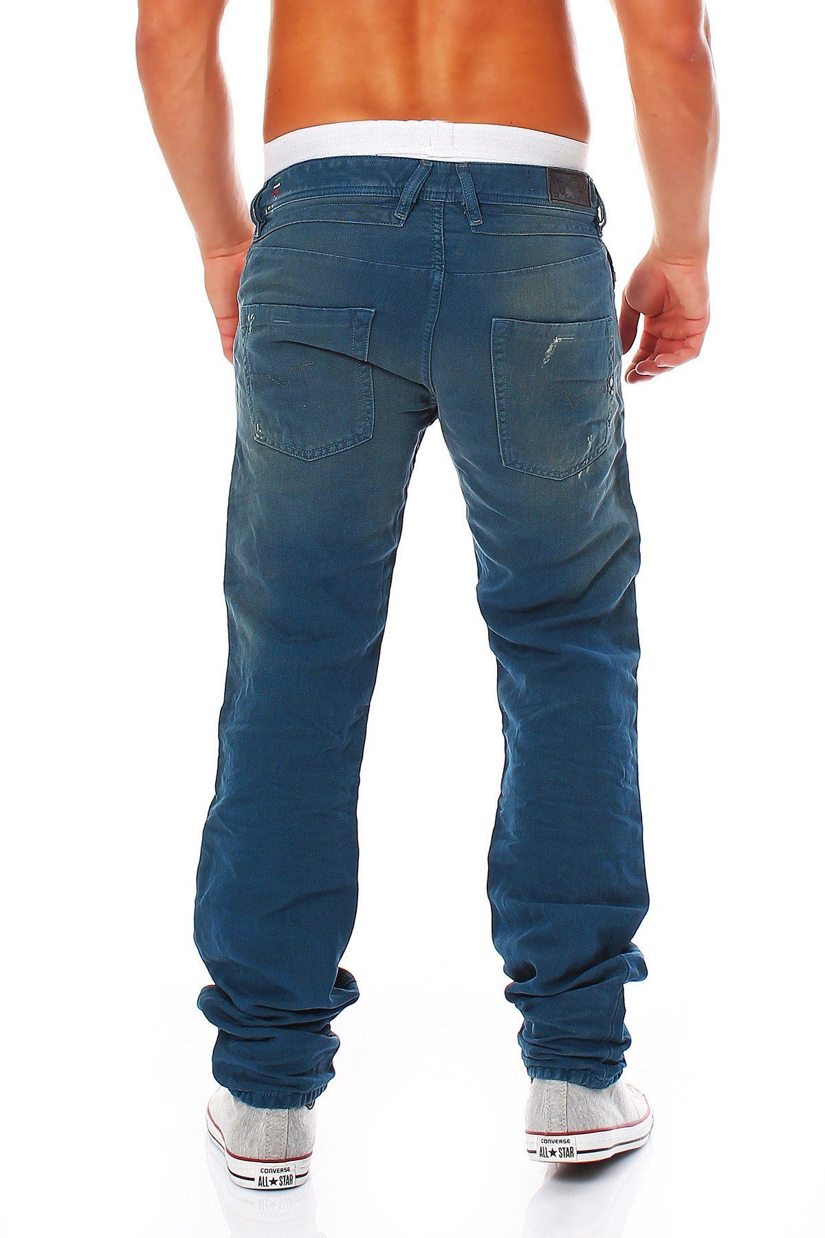 Diesel Blau, L32 Herren Belther 0818V Regular-fit-Jeans 5-Pocket-Style, Tapered, Dirty-Used-Look, Länge: Röhrenjeans,