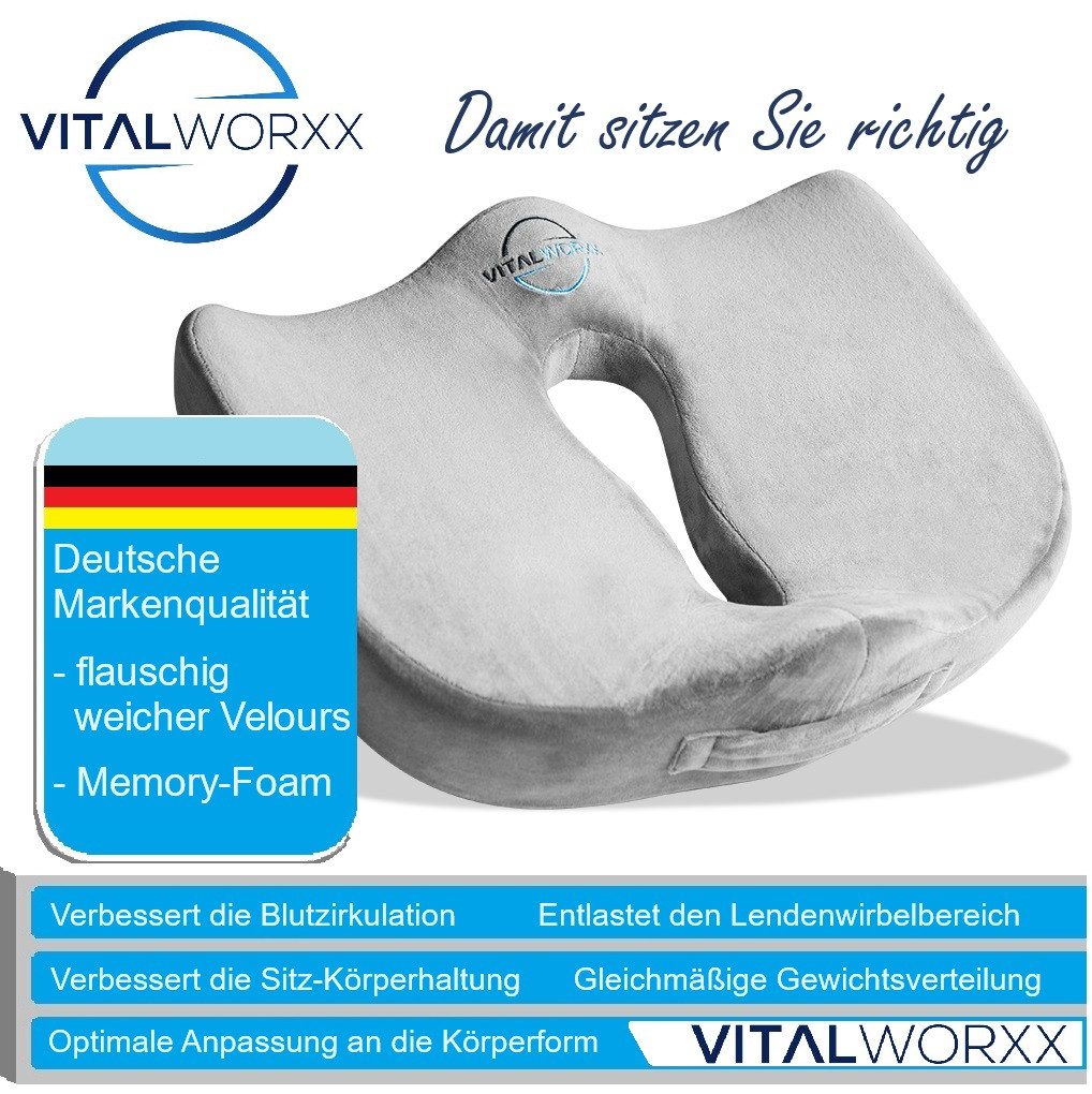 POOTACK Orthopädisches Sitzkissen Mit Memory Foam - Steißbeinkissen Für Bürostuhl Und Auto
