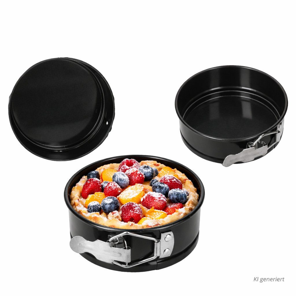 MamboCat Auflaufform 3er Set Mini Springform rund Backform Ø12,5cm Kuchen Airfryer Backofen, Edelstahl