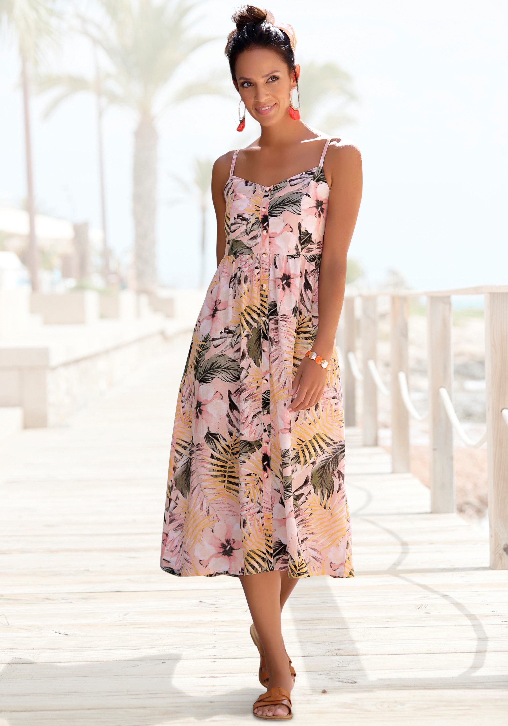 LASCANA Sommerkleid aus Leinenmix, Midikleid mit Knopfleiste vorne, Strandkleid
