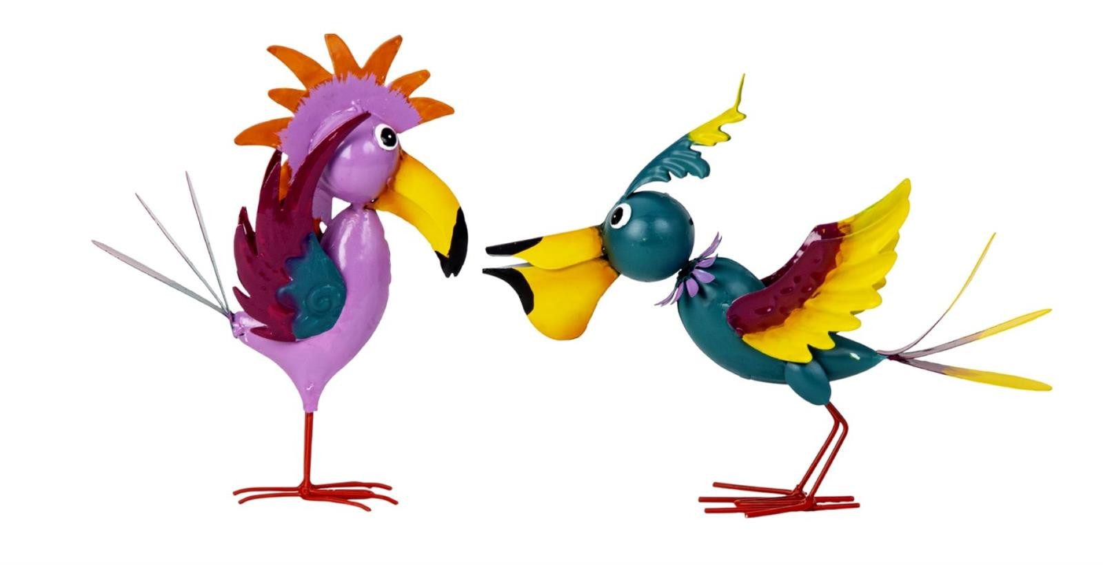 Geschenkestadl Tierfigur Bunte Metall Vögel 2er Set ausgefallene Dekofiguren modern 19/20 cm (Spar-Set, 2 St., 2tlg), lustige Vögel