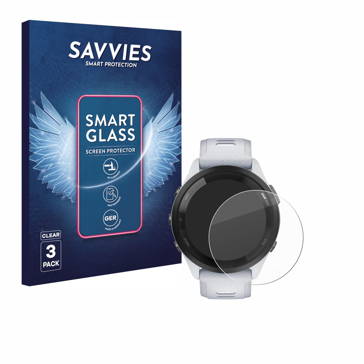 Savvies Displayschutzglas Schutzglas Panzer für Garmin Forerunner 265 (46 mm), 3 Stück, Schutzfolie Display Schutz Glas Folie klar