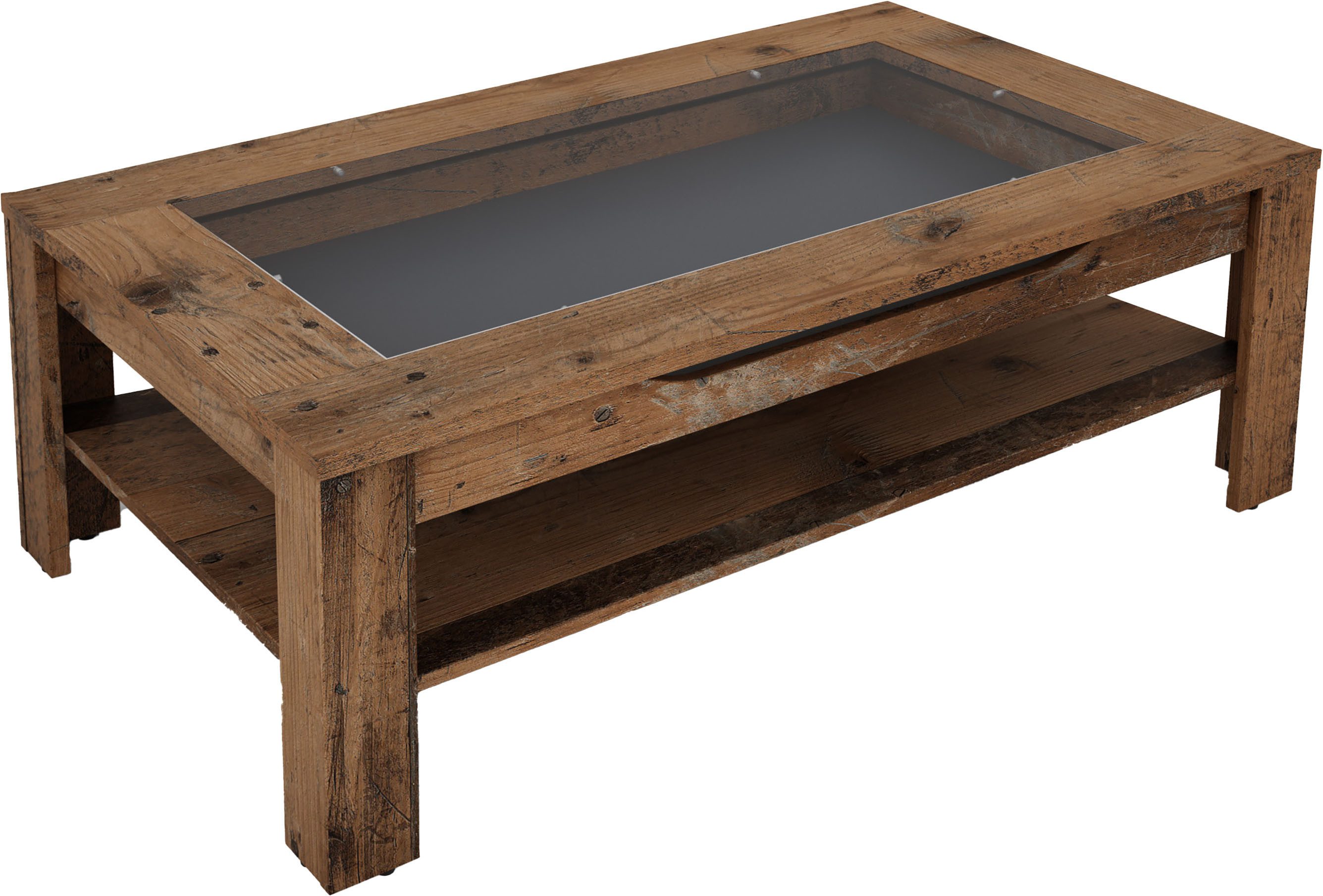 byLIVING Couchtisch RALPH, Tischplatte mit Glaseinlage, Stauraum, 1 Schubkasten, Rollschubführung