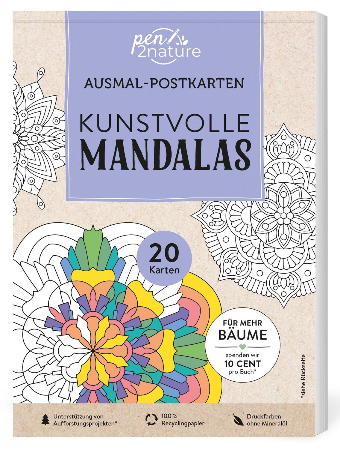 Ausmal-Postkarten Kunstvolle Mandalas, 20 Karten / Pen2nature