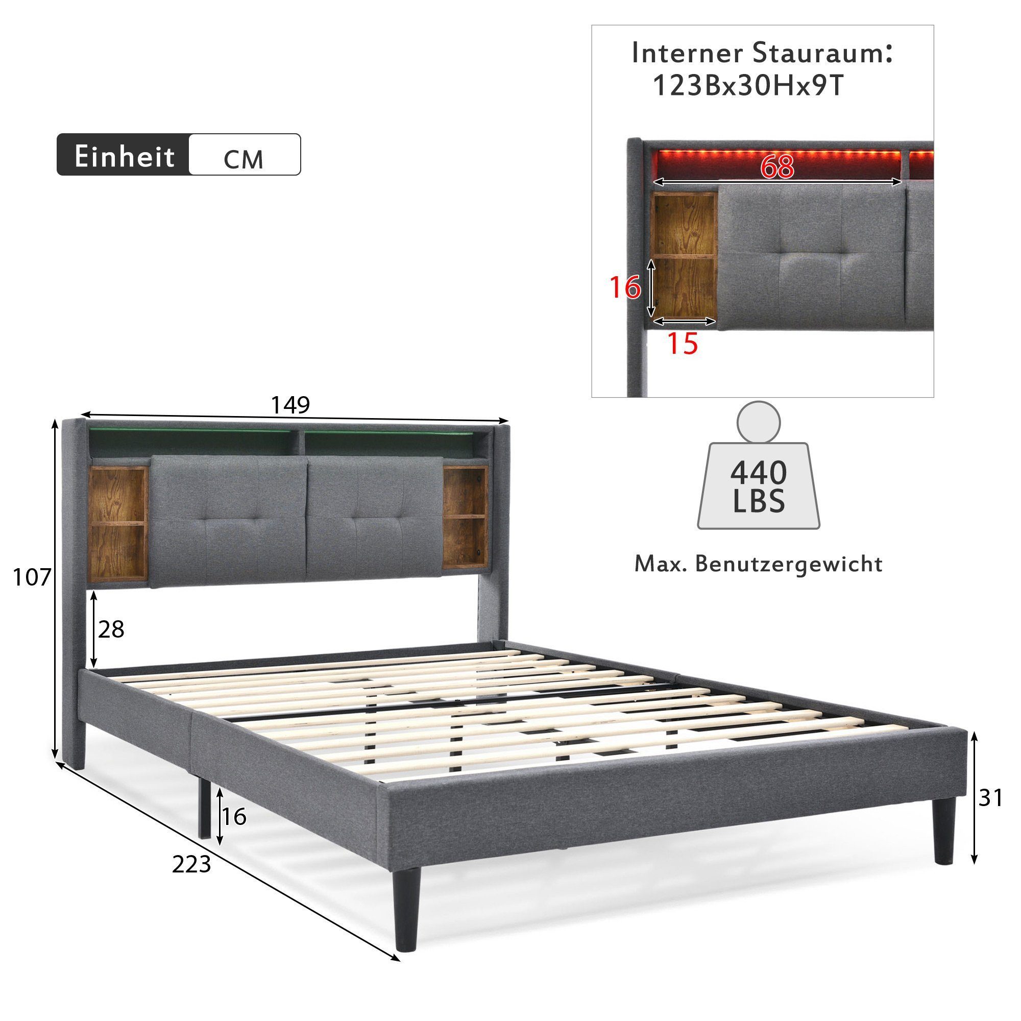 Ulife Polsterbett Doppelbett mit LED-Beleuchtung (Packung, günstig online kaufen