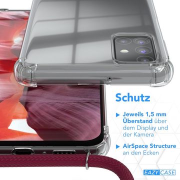 EAZY CASE Handykette Hülle mit Kette für Samsung Galaxy M31s 6,5 Zoll, Silikonhülle durchsichtig mit Umhängeband Handytasche Bordeaux Rot