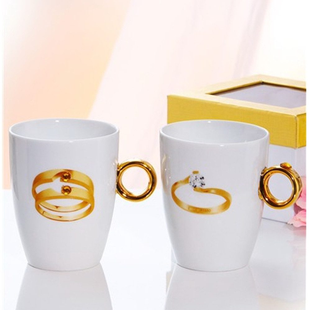 Ritzenhoff & Breker Tasse "Ringe", Porzellan, 1x Stück Bescher (links) Tasse Weiß Gold Hochzeit
