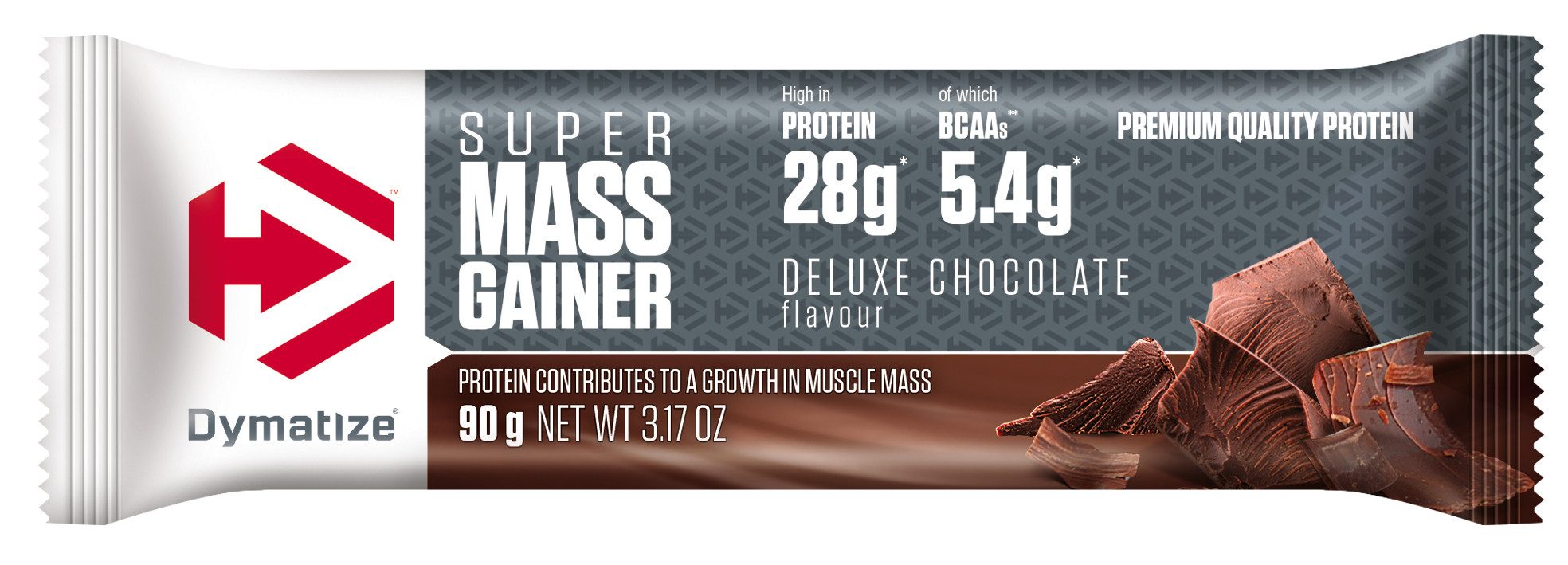 Dymatize High Protein Weight-Gainer Riegel Super Mass Chocolate 10 x 90 g Riegel, 900 g