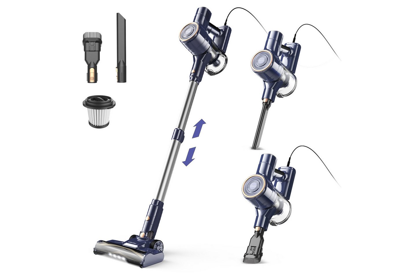 INSE Hand-und Stielstaubsauger I8 Kabelgebundener Staubsauger,LED-Licht,Haustierfamilie geeignet, 600 W, mit Beutel, 23KPA Starke Saugkraft, Elektrische Bodenbürste,HEPA-Filter