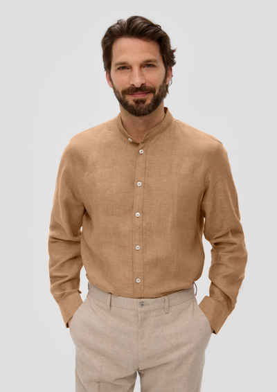 s.Oliver BLACK LABEL Langarmhemd Leinenhemd mit Stehkragen