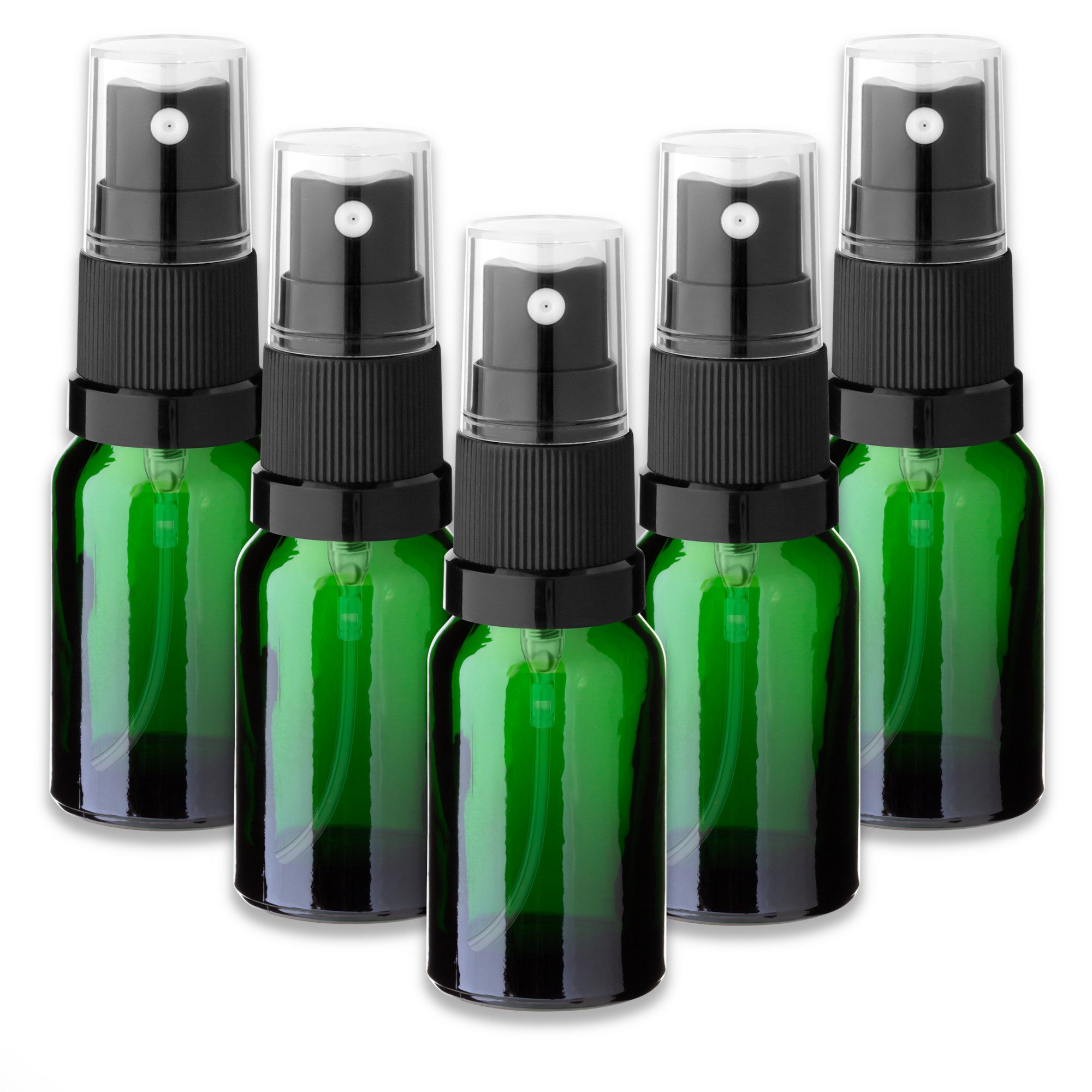 Zerstäuberflasche 5x Grüne Glasflasche 10 ml mit schwarzem Zerstäuber Sprühkopf Spray