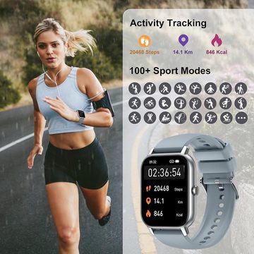 Nerunsa Telefonfunktion IP68 Wasserdicht Fitness-Tracker Herren's & Damen's Smartwatch (1,85 Zoll, Android/iOS), mit 110+ Sportmodi Herzfrequenz Schlafmonitor Schrittzähler