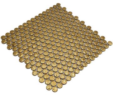 Mosani Mosaikfliesen Keramik Mosaikfliese Knopf Loop Penny Rund uni gold gehämmert