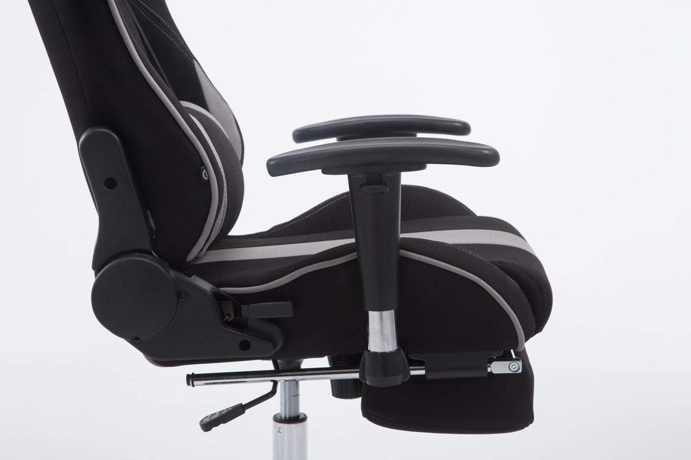 Gaming-Stuhl Rückenlehne - TPFLiving höhenverstellbar schwarz/grau - - Gestell: Metall chrom Stoff Drehstuhl, mit Chefsessel), (Schreibtischstuhl, Limitless-2 Gamingstuhl, Sitzfläche: drehbar bequemer Racingstuhl, 360°