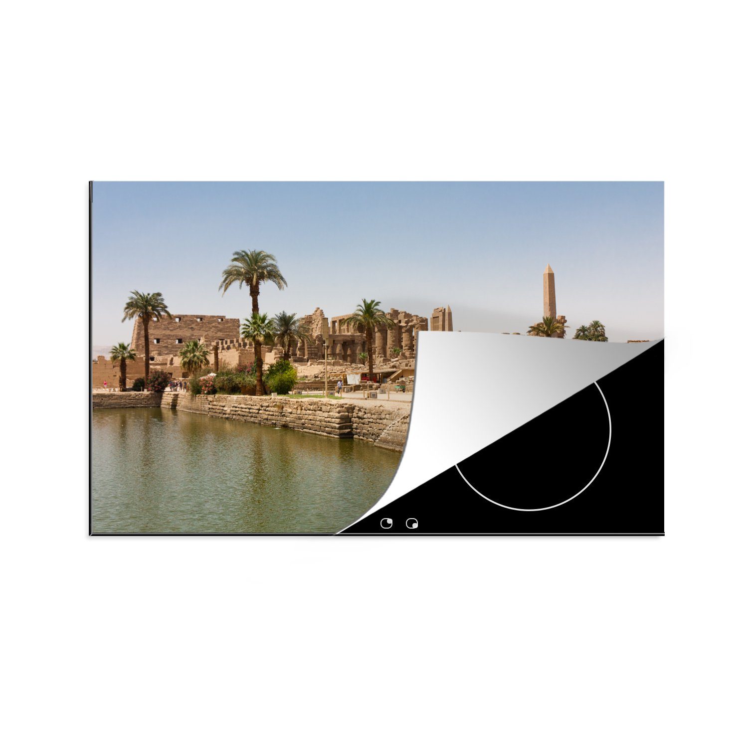 dem Schutz Der 81x52 Induktionskochfeld MuchoWow Herdblende-/Abdeckplatte mit tlg), Ägypten, Fluss Karnak-Tempelanlage für Eingang Vinyl, küche, zur die Ceranfeldabdeckung in (1 cm,