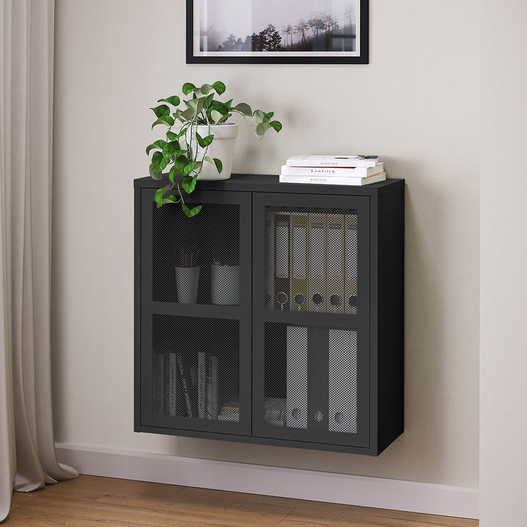 skølm Kommode Zephyr mit Push-to-open-Türen (Schwarz, ohne Füße), Metallschrank hängend oder stehend montierbar, Sideboard