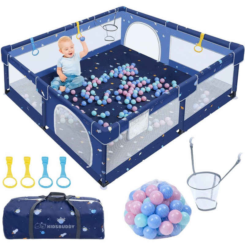 AUFUN Laufstall Baby mit Atmungsaktivem Netz&ReiBverschluss fur Kinder Playpen Set (130x130x66cm/150x180x66cm), Absperrgitter mit Kugel