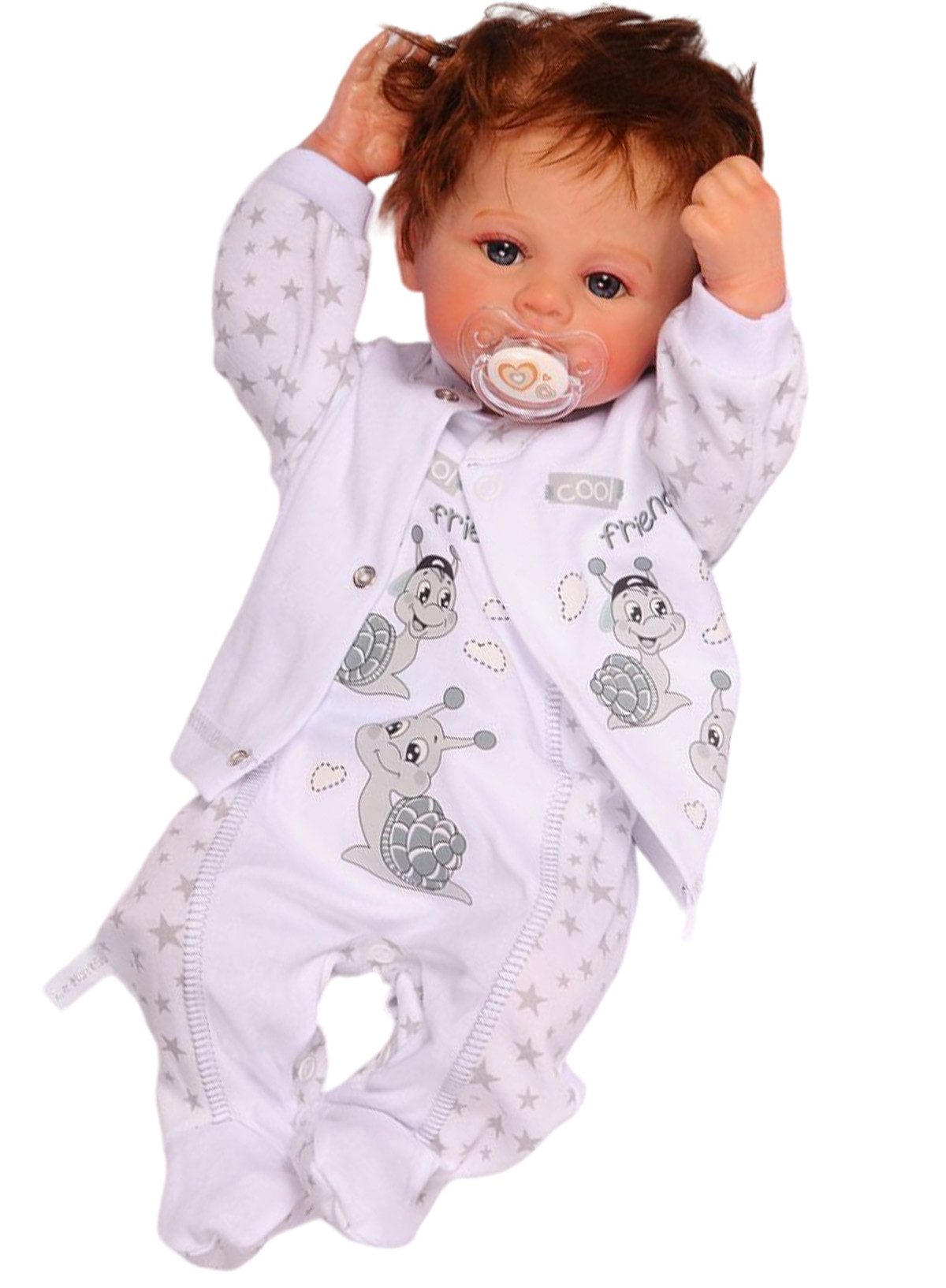 La Bortini Strampler Stramplerhose Hemdchen Set 2Tlg Baby Anzug in Weiß mit Schnecken aus reiner Baumwolle, 44 50 56 62 68 74
