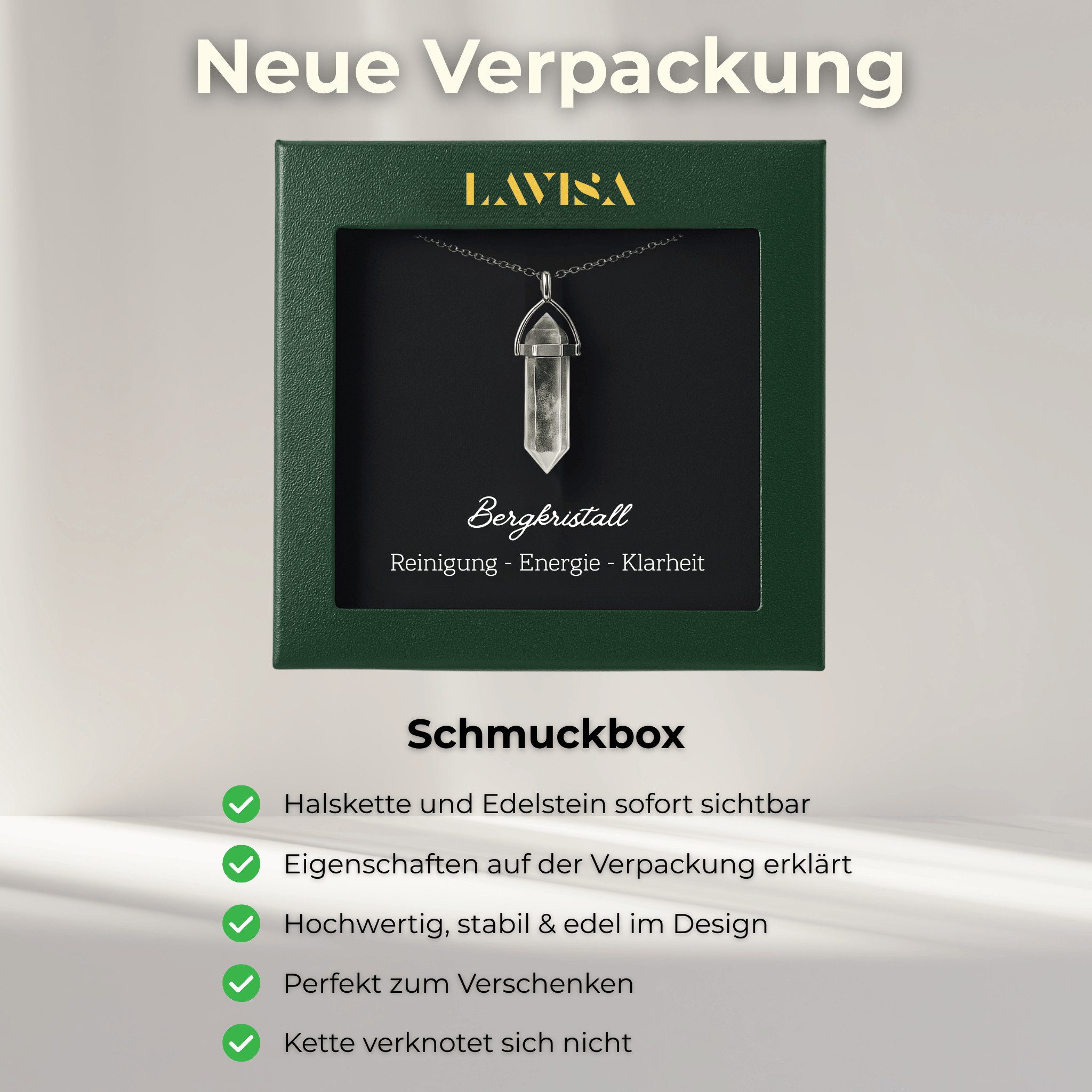 LAVISA Kette mit Anhänger LAVISA Obelisk Edelstein Halskette silber, echte Kristalle, Naturstein, Edelstein Halskette Schmuck Kristall Naturstein Edelsteinkette