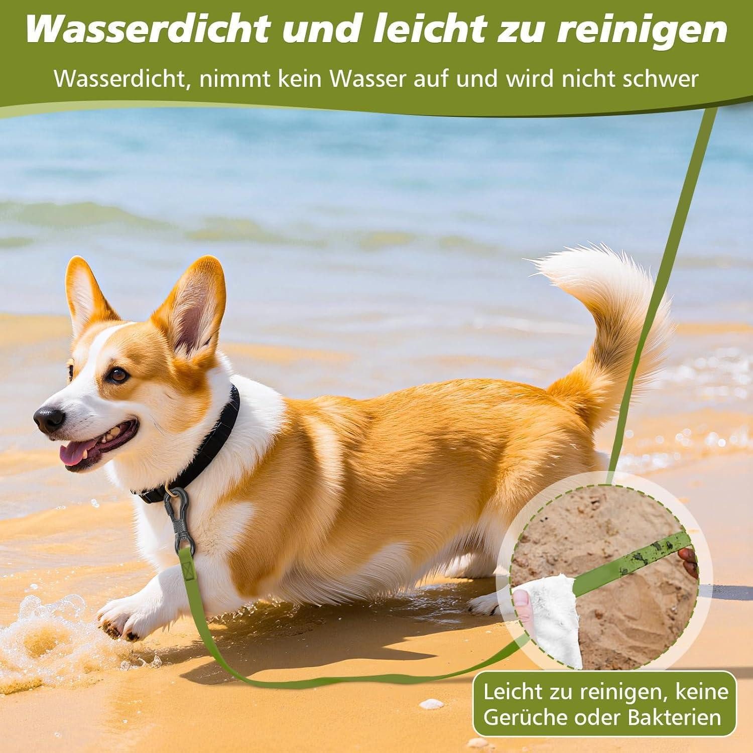 LuxusKollektion Hunde-Halsband Schleppleine Hunde wasserdicht Karabiner Handschlaufe 30M Grün