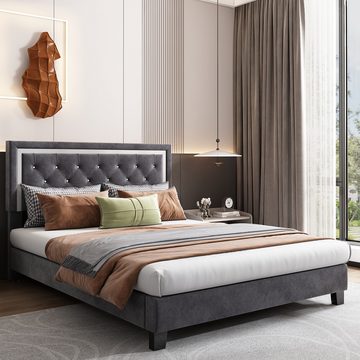 MODFU Polsterbett Doppelbett Bett mit Lattenrost ohne Matratze, Kopfteil 140x200cm Samt