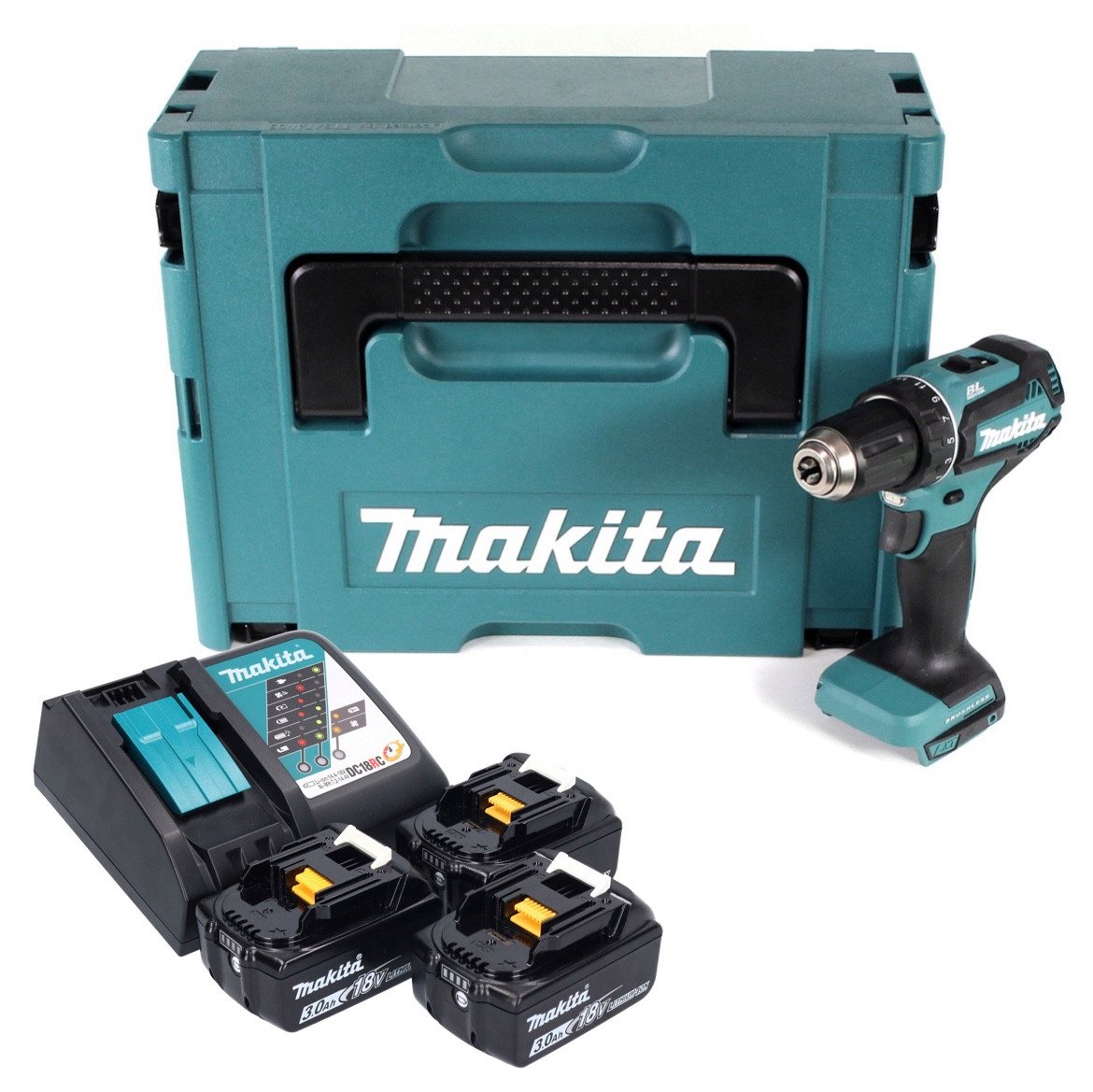 Thumbnail - Makita Säulenbohrmaschine DDF 485 RF3J Akku Bohrschrauber 18 V 50 Nm Brushless + 3x Akku 3,0 A
