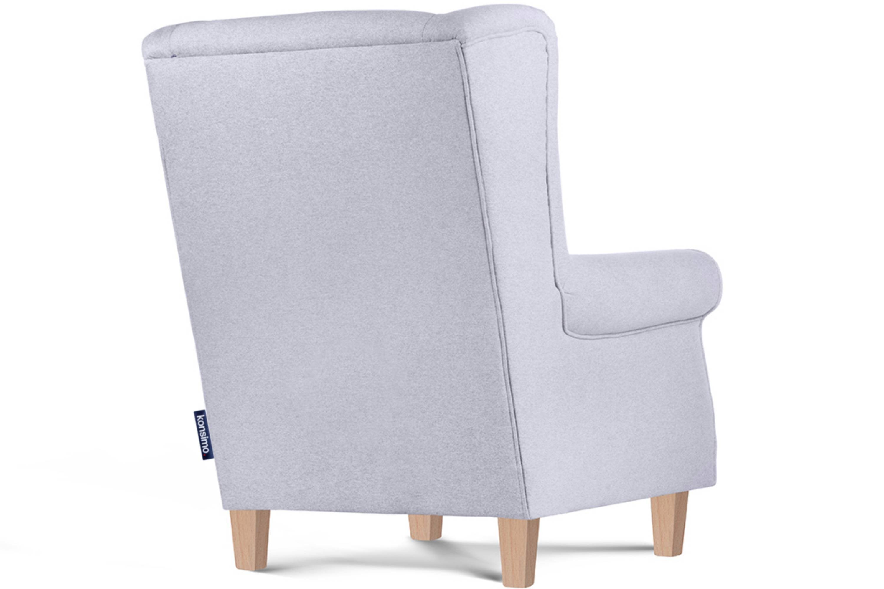 MILES Sessel Ohrensessel Sessel, Sitzfläche, in mit Gepolsterter Massivholzbeine Federn Konsimo mit der Armlehnen,