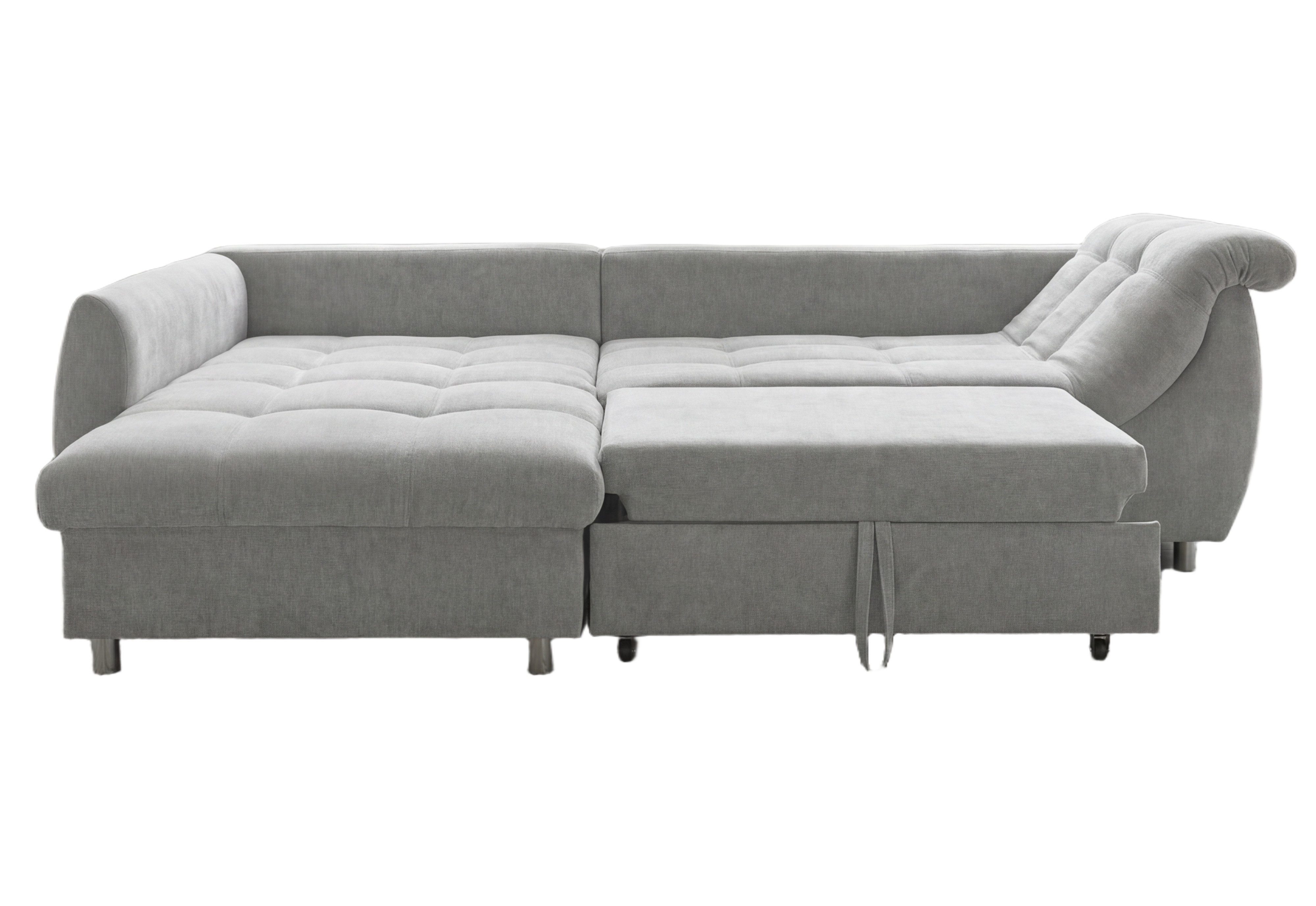 luma-home Ecksofa 17004-OTTO, mit Bettfunktion B250/T190/H84 cm, Liegefläche 179x190 cm, Ottomane links, Wellenunterfederung, Mikrofaser Grau