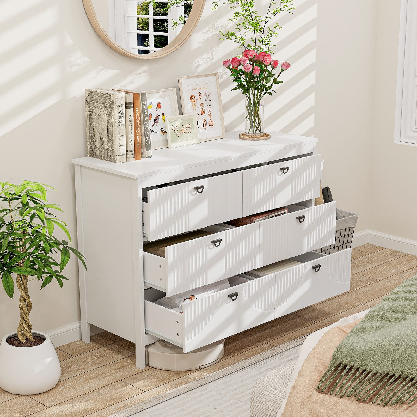 COSTWAY Kommode, mit 6 Schubladen, Sideboard Weiß aus Holz modern