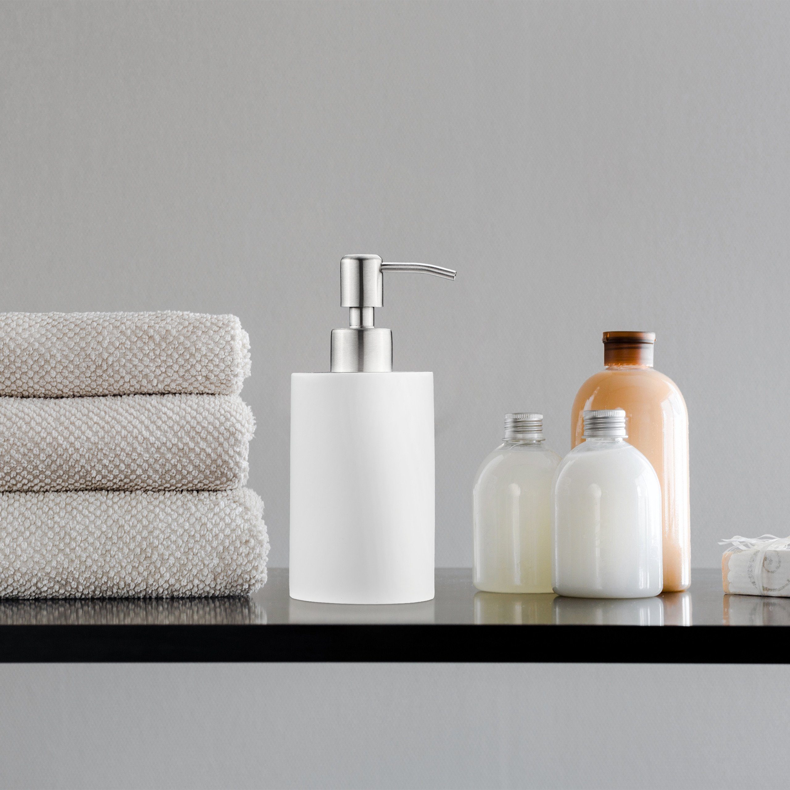 relaxdays Seifenspender Runder Seifenspender Kunststein, weiß günstig online kaufen