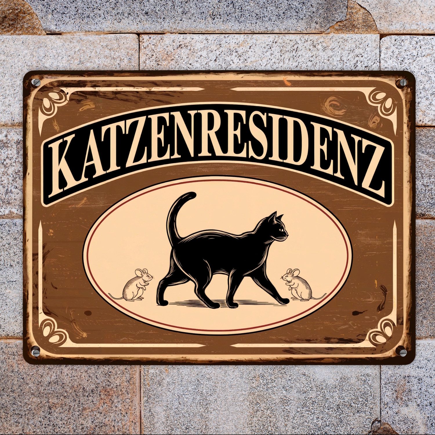 speecheese Metallschild Schwarze Katze mit Mäusen Katzenresidenz Metallschild XXL in 28x38 cm – Bild 2 von 2